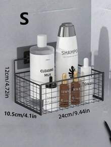 1/2Pcs Wrought Iron Bathroom Storage Rack Wall Mounted No Drilling Space Saving Cosmetics Kitchen Organizer Perforation Free Hanging Shelf Sturdy Rustproof Multi Functional Home Essentials Bathroom Accessories Kitchen Storage - Black - View 8