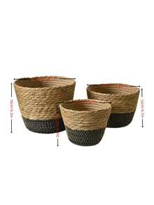 1/2/3PCS Natural Seagrass Woven Planter Basket Set Large Medium Small Boho Farmhouse Coastal Wall Hanging Flower Pot Holder Storage Organizer For Living Room Bathroom Home Decor Spring Summer Gift Must Haves - multicolor - View 7