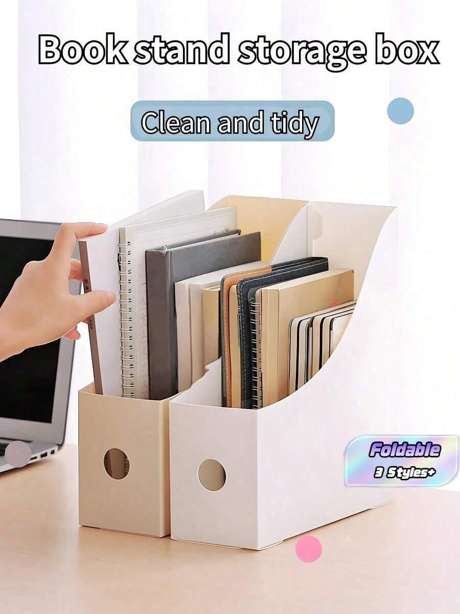 1 Piece Desktop Storage Bookcase File Rack Frame Storage Box Bookcase Data Rack Stationery Rack Student Dormitory Desktop Stationery Book Storage Box One Piece Foldable Multifunctional Storage Box Back To School School Supplies - Multicolor - View 1