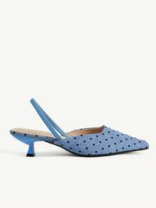 CUCCOO CHICEST Women's Light Blue Polka Dot Chinese Vintage Pointed Toe Kitten Heel Mid-Heel Elegant Minimalist Commute High Heels For Office, Dating And Formal Occasions - Light blue polka dot - View 8