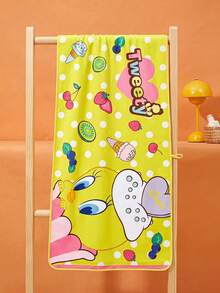 LOONEY TUNES X Joivida Tweety Bird Cartoon Print Bath Towel, Cute Yellow Polka Dot Fruit Ice Cream Pattern, Soft Microfiber Quick Dry Sand Resistant Portable Large Towel For Swimming Pool, Beach, Spa, Multi-Purpose Bath Towel For Adults & Kids - Yellow - View 2