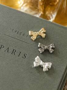 1 Pack 10 Pieces Sweet Three‑Dimensional Bow Metal Vintage Buttons Decorative Fasteners Fit For Women Sweaters Coats Suits Outerwear Hand‑Sewn Clothing Accessories - 10pcs - View 2
