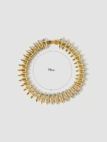 MortiRose 18K Gold-Plated Pointed Oval Stitching Stylish Retro Bracelet - Yellow Gold - View 6