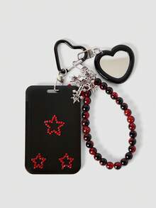 MortiRose 1 Retro Fashion Personalized Black And Red Imitation Crystal Cross Love Star Card Cover "1 Rhinestone Sticker For Free" DIY Keychain Bag Pendant - Black red - View 6