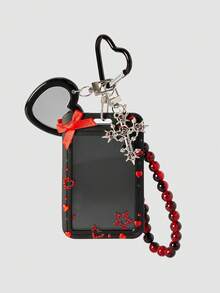 MortiRose 1 Retro Fashion Personalized Black And Red Imitation Crystal Cross Love Star Card Cover "1 Rhinestone Sticker For Free" DIY Keychain Bag Pendant - Black red - View 4