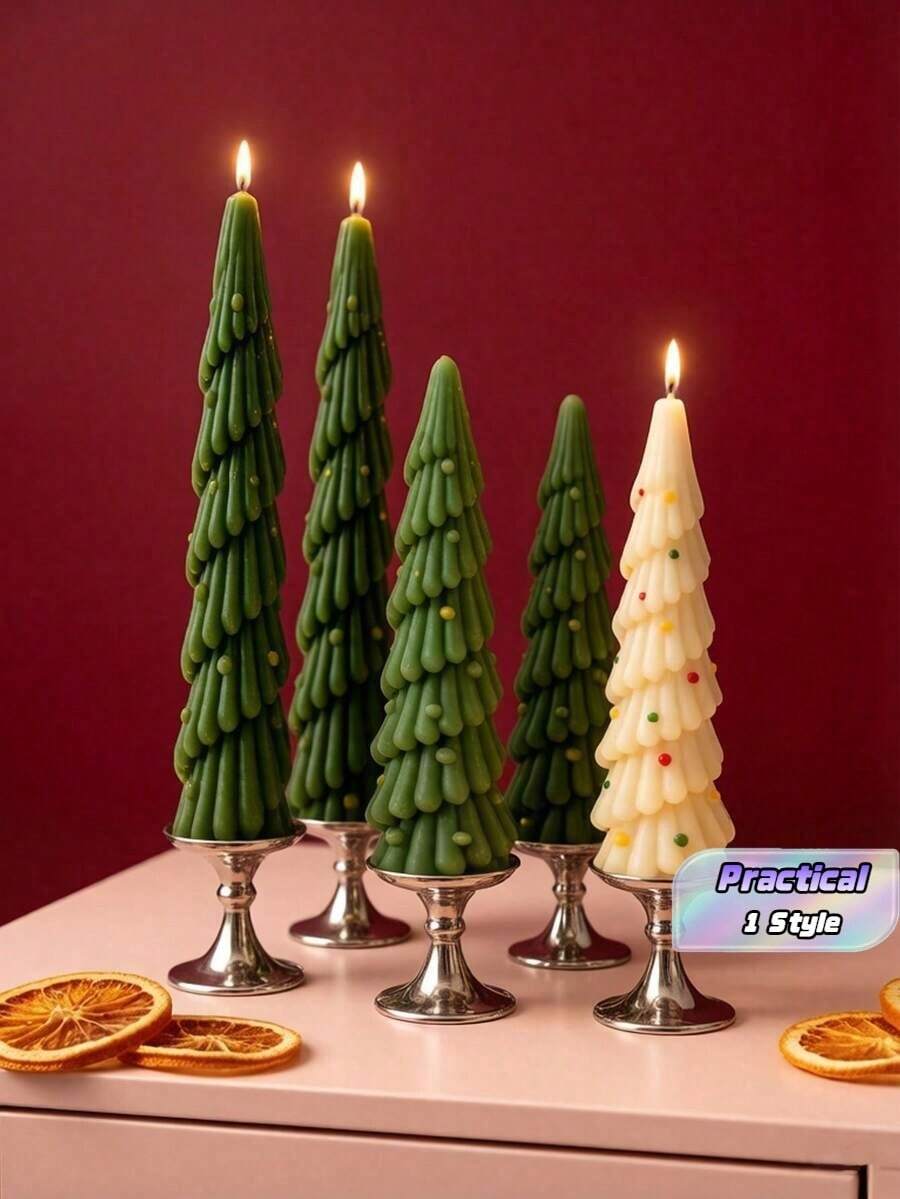 3d Layered Christmas Tree Silicone Mold, 3 Different Sizes Long Needle Pine Tree Aromatherapy Candle Mold, Side Opening Design For Easier Demolding, Clear Texture And Realistic Pine Needle Layers, Suitable For Diy Scented Candles, Handmade Soap - Long Candle - View 1