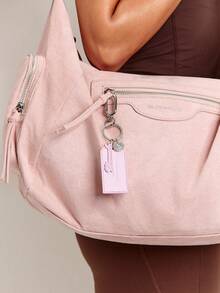 GLOWMODE Ready Set Glow Metallic Logo Keychain Bag Charm With Cursive Tag Leather-Like Label Accessory Travel Vacation Gym Daily Casual Wear - Pink - View 6