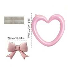Embroidered, Open-Work Heart-Shaped Bow With Aluminum Foil Balloon. Perfect For Girls' Birthday Parties, First Birthday Decorations, Engagement Proposals, Friend Gatherings, And Backdrop Decorations For Dessert Tables. - 3Pcs Hollow Love Bow - View 10