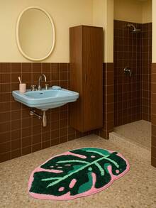 Joivida Tropical Leaf Shaped Rug Made With Non-Slip Backing. It Absorbs Water Quickly To Keep Floors Dry, And Fits Nicely In Bathrooms, Entryways, Bedrooms And Living Spaces To Add Natural Green Decorative Vibes. - multicolor - View 4