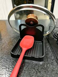 SHEIN Kitchen And Household Countertop Foldable Creative Cat Ear Pot Lid Rack - Black - View 3