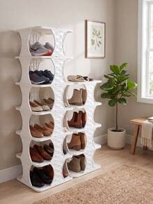 Foldable Shoe Rack - Ideal For Narrow Closets, Space-Saving, Plastic Shoe Organizer Rack, Suitable For Entryway, Efficient Space Utilization For Home/Dorm - Beige - View 4