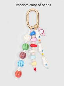 ROMWE Kawaii 1 Piece Spring Summer Dopamine Style Colorful Beaded Bag Keychain Pendant, Woven Rope Bag Charm, DIY Hanging Ornament - White - View 7