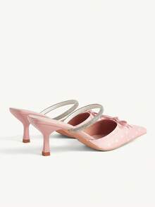 CUCCOO CHICEST Prickiga mules med rosett, spetsig tå och låg klack, strassbanddesign, söt och mjuk stil, lämpliga för dejter och daglig pendling, vår A - Babyrosa - Visa 5