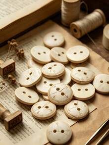 2-Hole Round Wooden Buttons Engraved Vintage Clock Dial Scale Pattern, Natural Wood Sewing Buttons For Shirts Dresses DIY Garment Accessories - multicolor - View 5