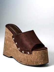 SHEIN Solezae Women's Wide-Fit Platform Wedge Casual Slide Sandals - Coffee Brown - View 7