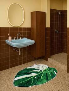 Joivida Tropical Leaf Shaped Rug Made With Non-Slip Backing. It Absorbs Water Quickly To Keep Floors Dry, And Fits Nicely In Bathrooms, Entryways, Bedrooms And Living Spaces To Add Natural Green Decorative Vibes. - multicolor - View 2