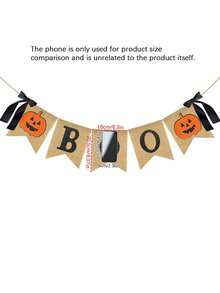 Halloween Linen Hanging Garland Banner With "Boo", Lantern & Pumpkin Prints, Decor For Fireplace Home Party, 1 Pc - View 3