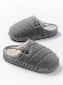 Yawasoul Unisex Warm & Comfortable Plush Slippers, Winter Semi-Closed Indoor Shoes, Simple Style - Grey - View 3