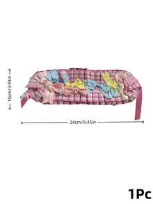 Zazumi 1PC/2PCS Kawaii Soft Girl Hair Band Pink Plaid Pleated Pastel Bows Ruffled Frill Hair Decor Accessory With Lace Strap For Casual Outings Gatherings - Multicolor - View 15