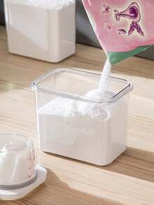 1Pc Plastic Laundry Detergent Dispenser With Lid, Leak‑Proof Sealed Storage Container, For Laundry Powder And Liquid Detergent, Ideal For Home Bathrooms, Laundry Rooms, Hotels And More. - White - View 3