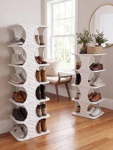 Foldable Shoe Rack - Ideal For Narrow Closets, Space-Saving, Plastic Shoe Organizer Rack, Suitable For Entryway, Efficient Space Utilization For Home/Dorm - Beige - View 7