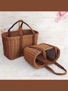Wicker Shopping Basket With Handles - A Reusable Handwoven Market Basket Suitable For Grocery Stores, Farmers Markets, Harvesting, Picnic Bouquet Collection, And Home Storage. - Picnic Basket - View 8