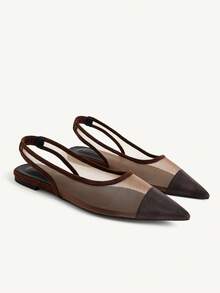 CUCCOO CHICEST Women's Lightweight Mesh Brown Pointed Toe Flat Shoes With Back Strap Design, Soft Sole Daily Commute Shoes For Party And Date Fall Shoes - Brown - View 1