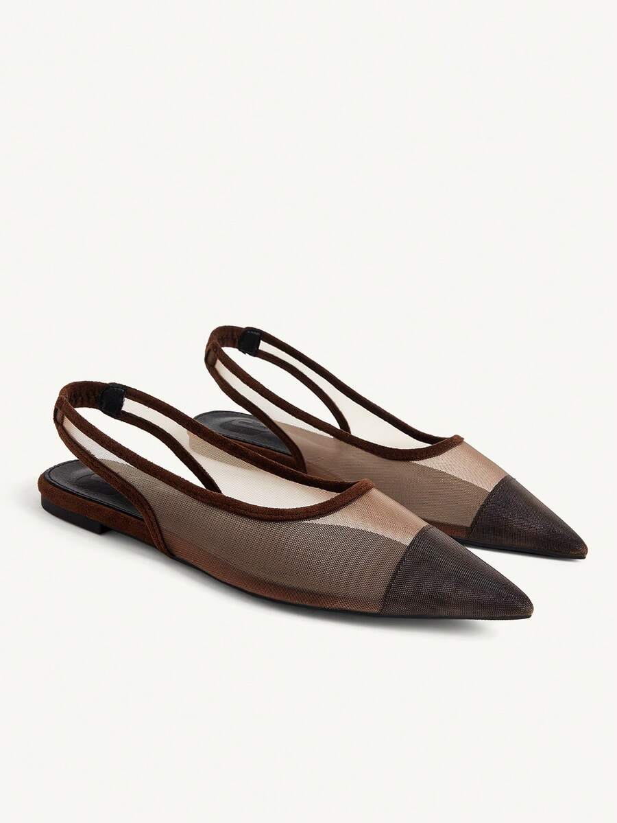 CUCCOO CHICEST Women's Lightweight Mesh Brown Pointed Toe Flat Shoes With Back Strap Design, Soft Sole Daily Commute Shoes For Party And Date Fall Shoes - Brown - View 1