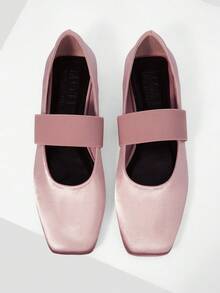 MOTF LADIES' NEW FASHIONABLE SATIN SQUARE TOE FLAT BALLET SHOES, PINK VERSATILE, ELEGANT AND ADVANCED - Pink - View 1