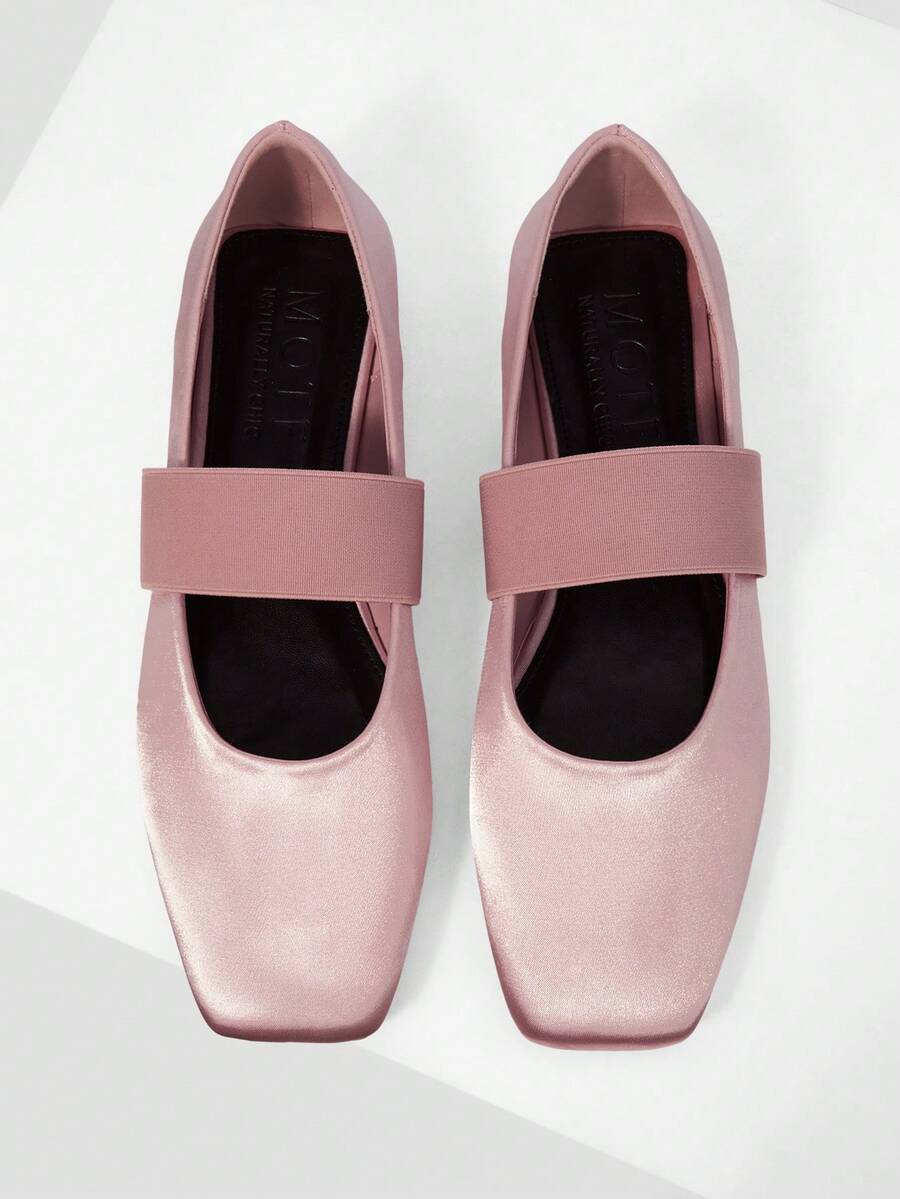 MOTF LADIES' NEW FASHIONABLE SATIN SQUARE TOE FLAT BALLET SHOES, PINK VERSATILE, ELEGANT AND ADVANCED - Pink - View 1
