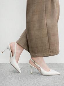 CUCCOO BIZCHIC 女款尖頭細高跟鞋 白色後扣帶女高跟鞋 輕盈簡約優雅風格 都市女性通勤約會穿搭 - pu白色 - 查看 3
