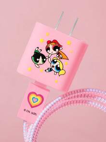 THE POWERPUFF GIRLS X SHEIN 3件組數據線保護套，適用於充電器，櫻桃印花圖案，充電器保護套（不含數據線） - 粉色 - 查看 2