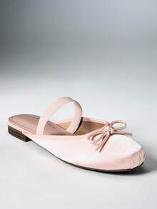 SHEIN Solezae #BalletCore 女款方頭彈性綁帶蝴蝶結緞面腮紅粉一腳蹬芭蕾穆勒鞋–Miumuse 優雅、柔美且舒適 - Satin Blush - 查看 8