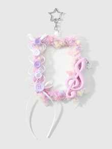 ROMWE Kawaii 1件甜美溫柔個性化高端多色手工編織蝴蝶結毛邊星形鈕扣音符壓克力卡套DIY鑰匙圈包包吊飾 - 多色-39 - 查看 10