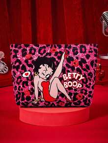 Betty Boop X POKOJA LAND 1 Cute Cartoon Corduroy Toiletry Bag, Large Capacity, Lightweight And Portable, Foldable, Breathable And Durable. - Burgundy - View 6