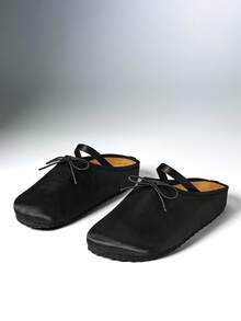 SHEIN Solezae 女款黑色簡約蝴蝶結休閒平底穆勒鞋，春秋穿著，百搭優雅包頭款 - 黑色 - 查看 9