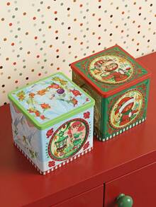 Joivida Vibrant Printed Christmas Tin Box Features Classic Holiday‑Themed Artwork, Offering Sturdy Storage For Apples, Candies And Small Treats. Perfect For Festive Gift‑Giving And Decorative Display During Home Christmas Celebrations. - Multicolor - View 2