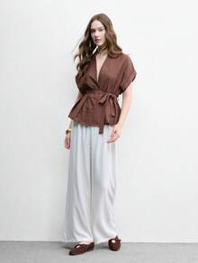 CUCCOO BIZCHIC 女款春秋麂皮小方頭V領金屬扣平底瑪麗珍鞋，復古法式低鞋面軟底 - 咖啡棕1 - 查看 6