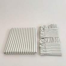 Cirelle 3pcs Cotton Striped Duvet Cover Set, French Vintage Striped Bedding Set With Ruffle Pillow Shams, Soft Breathable Comforter Cover (Duvet Cover No Ruffles, No Insert) - Broad white lotus leaf edge - View 3