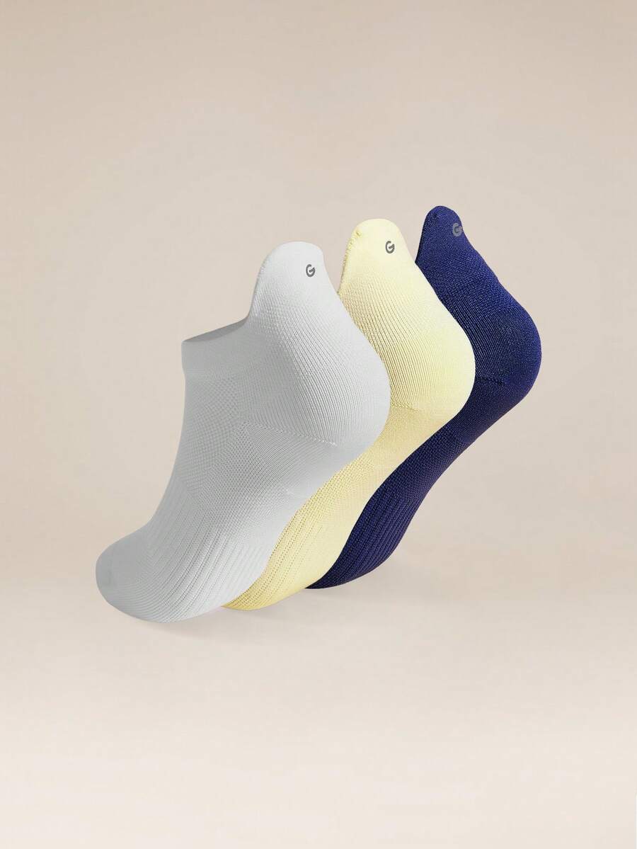 GLOWMODE 3 Pairs Arch Support Everyday Socks Gym - white + yellow + navy blue - View 1