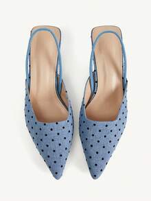 CUCCOO CHICEST Women's Light Blue Polka Dot Chinese Vintage Pointed Toe Kitten Heel Mid-Heel Elegant Minimalist Commute High Heels For Office, Dating And Formal Occasions - Light blue polka dot - View 9