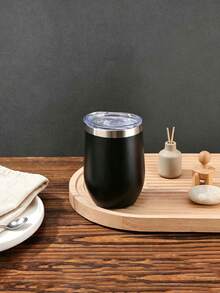 1PC Stainless Steel Mate Gourd - 350ml Double-Wall Insulated Cup With Lid & Straw - Black - View 5
