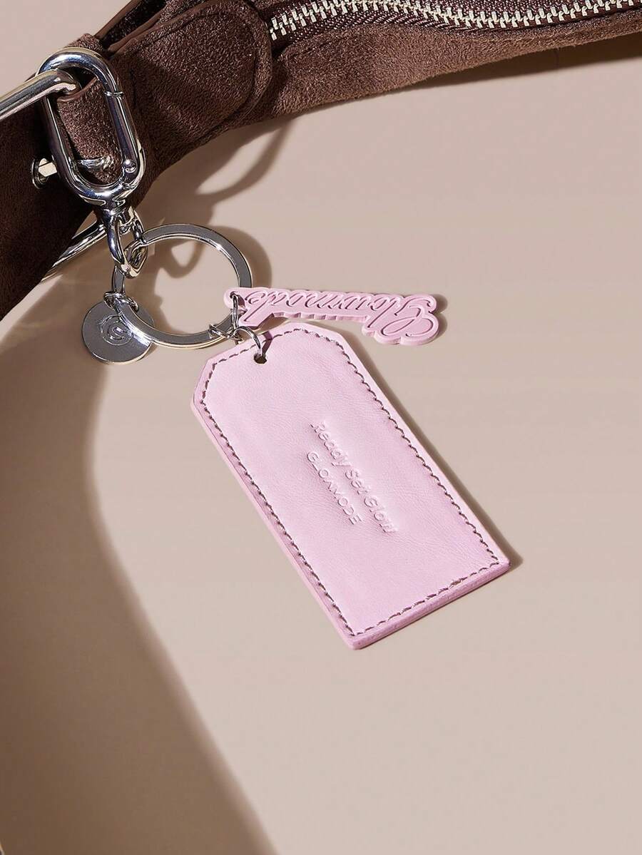 GLOWMODE Ready Set Glow Metallic Logo Keychain Bag Charm With Cursive Tag Leather-Like Label Accessory Travel Vacation Gym Daily Casual Wear - Pink - View 1