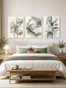 3Pcs Unframed Abstract Watercolor Canvas Wall Art, Minimalist Green Beige Ink Wash Triptych Prints, Modern Neutral Abstract Paintings For Living Room, Dining Room And Bedroom Home Decoration - multicolor - View 6