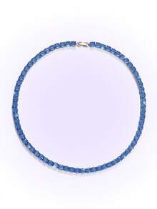 Popjeli Women's  Blue Tennis Chain Necklace Full Round  Sparkling Adjustable Necklace For Party Daily Jewelry - Blue tennis chain necklace - View 2