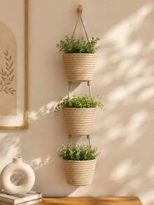 1 Three-Layer Rope Woven Hanging Storage Basket - Detachable Decorative Organizer, Suitable For Living Room, Bathroom, And Bedroom, Backdoor Hanging Storage Basket With Multiple Storage Compartments - multicolor - View 4