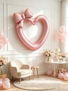 Embroidered, Open-Work Heart-Shaped Bow With Aluminum Foil Balloon. Perfect For Girls' Birthday Parties, First Birthday Decorations, Engagement Proposals, Friend Gatherings, And Backdrop Decorations For Dessert Tables. - 3Pcs Hollow Love Bow - View 2