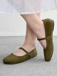 CUCCOO BIZCHIC Army Green Suede Women's Flat Mary Jane Women's Shoes Are Comfortable For Commuting, Suitable For Outdoor Vacation Shopping To Work, Daily Versatile F Fall Shoes - Army Green - View 4
