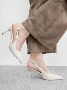 CUCCOO BIZCHIC 女款尖頭細高跟鞋 白色後扣帶女高跟鞋 輕盈簡約優雅風格 都市女性通勤約會穿搭 - pu白色 - 查看 4