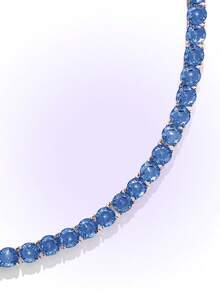 Popjeli Women's  Blue Tennis Chain Necklace Full Round  Sparkling Adjustable Necklace For Party Daily Jewelry - Blue tennis chain necklace - View 4